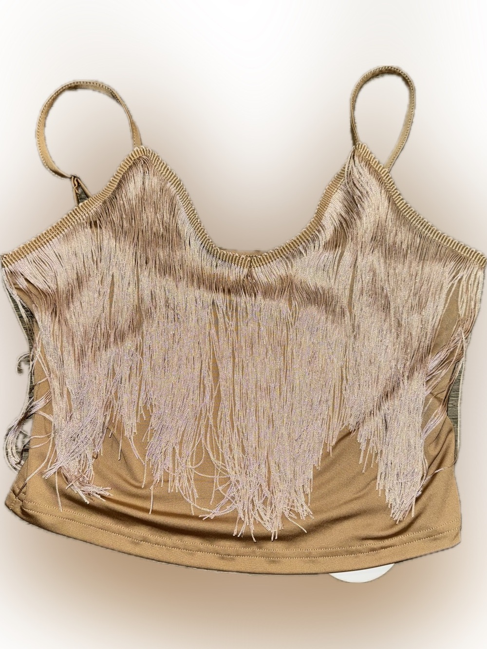 🌸SHEIN Beige Fringe V-Neck Spaghetti Strap Crop Camisole